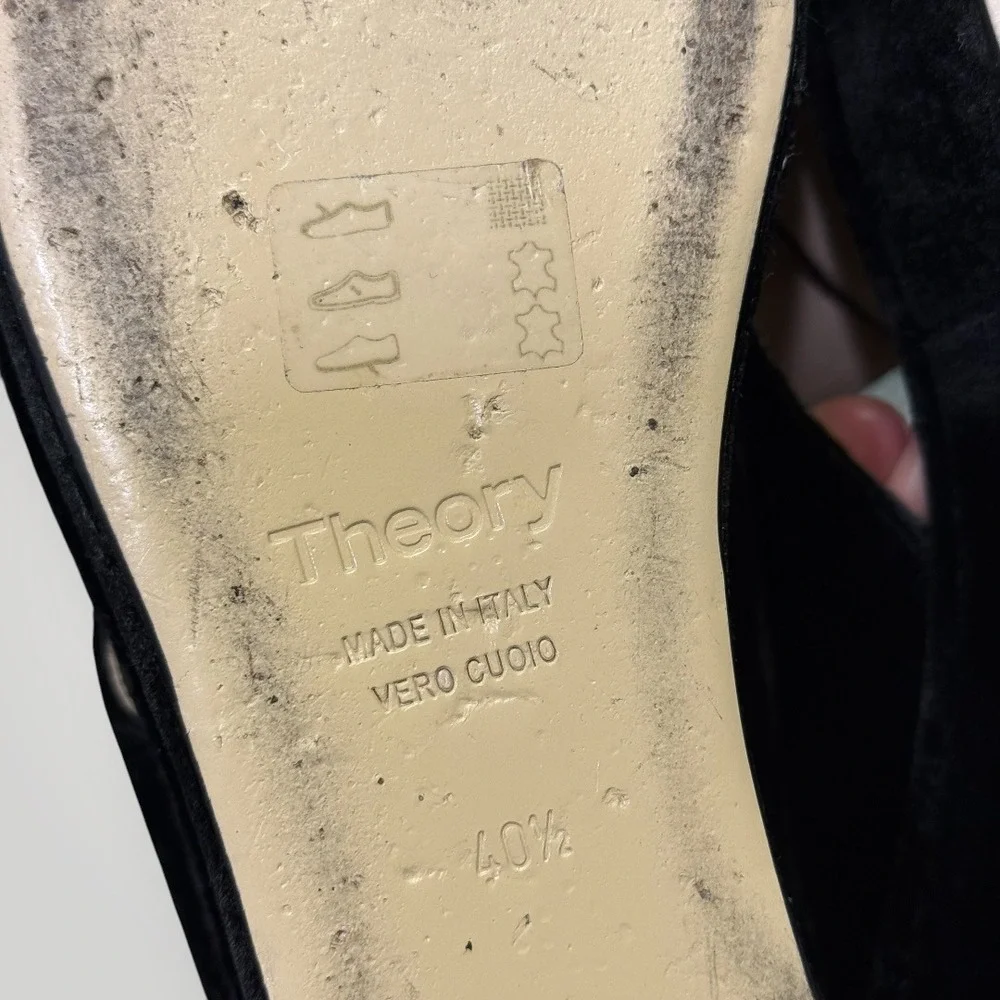 Theory Black Velvet Platform Wedge Slingback Sandals Made in‎ Italy Size 40.5